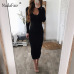 Nadafair sexy bodycon dresses women v neck long sleeve stretchy club party midi dress knitted sweater casual pencil long dress