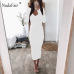 Nadafair sexy bodycon dresses women v neck long sleeve stretchy club party midi dress knitted sweater casual pencil long dress