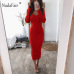 Nadafair sexy bodycon dresses women v neck long sleeve stretchy club party midi dress knitted sweater casual pencil long dress