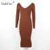 Nadafair sexy bodycon dresses women v neck long sleeve stretchy club party midi dress knitted sweater casual pencil long dress