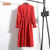 New 2019 High Elastic Waist Corduroy Vintage Dress A-line Women Full Sleeve Flower Plaid Print Dresses Slim Feminino CRRIFLZ