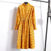 New 2019 High Elastic Waist Corduroy Vintage Dress A-line Women Full Sleeve Flower Plaid Print Dresses Slim Feminino CRRIFLZ