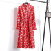 New 2019 High Elastic Waist Corduroy Vintage Dress A-line Women Full Sleeve Flower Plaid Print Dresses Slim Feminino CRRIFLZ