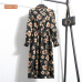 New 2019 High Elastic Waist Corduroy Vintage Dress A-line Women Full Sleeve Flower Plaid Print Dresses Slim Feminino CRRIFLZ