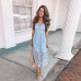 New Summer Women Flower Lace Dress Mid-Calf Sleeveless Blue&Black Dress Boho beach party dresses