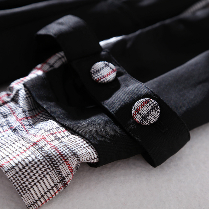 New women's plaid patchwork belted jacket woman #95044