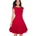 Nice-forever Vintage Brief Solid Color Elegant O-Neck vestidos Cap Sleeve A-Line Pinup Business Women Flare Swing Dress A067