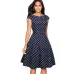 Nice-forever Vintage Brief Solid Color Elegant O-Neck vestidos Cap Sleeve A-Line Pinup Business Women Flare Swing Dress A067