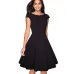 Nice-forever Vintage Brief Solid Color Elegant O-Neck vestidos Cap Sleeve A-Line Pinup Business Women Flare Swing Dress A067