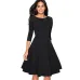 Nice-forever Vintage Brief Solid Color Elegant O-Neck vestidos Cap Sleeve A-Line Pinup Business Women Flare Swing Dress A067