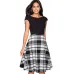 Nice-forever Vintage Brief Solid Color Elegant O-Neck vestidos Cap Sleeve A-Line Pinup Business Women Flare Swing Dress A067