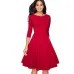 Nice-forever Vintage Brief Solid Color Elegant O-Neck vestidos Cap Sleeve A-Line Pinup Business Women Flare Swing Dress A067