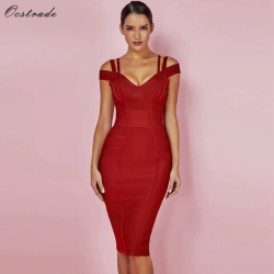 Ocstrade New Women Bodycon Dress 2019 Summer Sexy Bandage Off Shoulder Sexy High Quality Wine Red Bandage Dress Rayon Plus Size