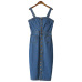 Ordifree 2019 Summer Autumn Women Denim Dress Sundress Sarafan Overalls Dress Vintage Blue Sexy Bodycon Female Jeans Dress