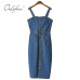 Ordifree 2019 Summer Autumn Women Denim Dress Sundress Sarafan Overalls Dress Vintage Blue Sexy Bodycon Female Jeans Dress