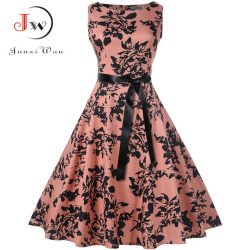 Plus Size Summer Dress  Women Vintage Rockabilly Dresses Jurken Floral 50s 60s Retro Big Swing Pinup Party Dress Vestidos