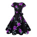 Print Summer Dress Women  Floral Cap Sleeve Vintage Dress With Belt Elegant Robe Rockabilly Party Dresses Sundress Plus Size