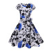 Print Summer Dress Women  Floral Cap Sleeve Vintage Dress With Belt Elegant Robe Rockabilly Party Dresses Sundress Plus Size