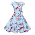 Print Summer Dress Women  Floral Cap Sleeve Vintage Dress With Belt Elegant Robe Rockabilly Party Dresses Sundress Plus Size