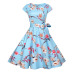 Print Summer Dress Women  Floral Cap Sleeve Vintage Dress With Belt Elegant Robe Rockabilly Party Dresses Sundress Plus Size