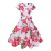 Print Summer Dress Women  Floral Cap Sleeve Vintage Dress With Belt Elegant Robe Rockabilly Party Dresses Sundress Plus Size