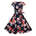 Print Summer Dress Women  Floral Cap Sleeve Vintage Dress With Belt Elegant Robe Rockabilly Party Dresses Sundress Plus Size