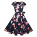 Print Summer Dress Women  Floral Cap Sleeve Vintage Dress With Belt Elegant Robe Rockabilly Party Dresses Sundress Plus Size