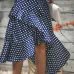 QIUXUAN Plus Size Polka Dot Summer Sleeveless Dress Fashion Ruffles Trim Asymmetric Hem Knee Length Dress Casual Halter Dress