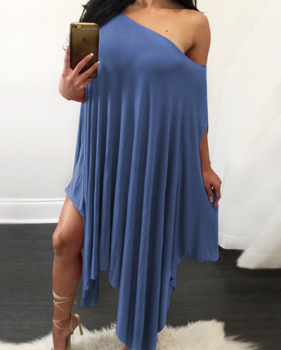 Qmilch Sexy One Shoulder Short Sleeve Mid Calf Dresses