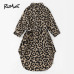 ROMWE Belted Leopard Print Stand Collar Dresses Women Casual Summer New Style Short Sleeve Female A Line Knee Length Sexy Dress