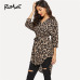 ROMWE Belted Leopard Print Stand Collar Dresses Women Casual Summer New Style Short Sleeve Female A Line Knee Length Sexy Dress