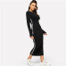 ROMWE Contrast Letter Tape Side Dress 2019 Women Spring Autumn Casual Bodycon Ankle-Length Round Neck Long Sleeve Dress