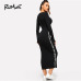 ROMWE Contrast Letter Tape Side Dress 2019 Women Spring Autumn Casual Bodycon Ankle-Length Round Neck Long Sleeve Dress