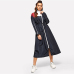 ROMWE Waist Drawstring Zip Color Block Dress 2019 Fashion Stand Collar H Cool Spring Autumn Casual Long Sleeve Women Dress