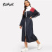 ROMWE Waist Drawstring Zip Color Block Dress 2019 Fashion Stand Collar H Cool Spring Autumn Casual Long Sleeve Women Dress