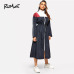 ROMWE Waist Drawstring Zip Color Block Dress 2019 Fashion Stand Collar H Cool Spring Autumn Casual Long Sleeve Women Dress