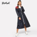 ROMWE Waist Drawstring Zip Color Block Dress 2019 Fashion Stand Collar H Cool Spring Autumn Casual Long Sleeve Women Dress