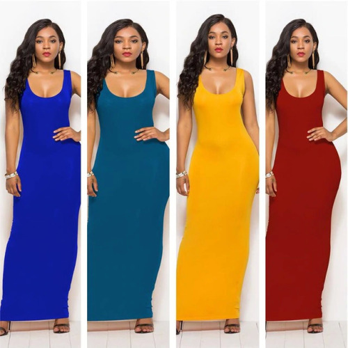 S-3XL High Stretch Tank Robe Spring Summer 2019 Casual Women Sexy Dress O-neck Sleeveless Maxi Dress Thin Long Dress Vestidos