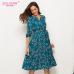 S.FLAVOR 2019 Spring Summer Casual Dress Women V Neck 3/4 Sleeve A Line Mid-Calf Print Dress Female Elegant Waist Party Vestidos