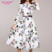 S.FLAVOR 2019 Women Casual Dress Wrist Sleeve Spring Summer Print Party Vestidos Ladies Elegant Vintage A Line Dresses No Belt