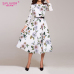 S.FLAVOR 2019 Women Casual Dress Wrist Sleeve Spring Summer Print Party Vestidos Ladies Elegant Vintage A Line Dresses No Belt