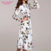 S.FLAVOR 2019 Women Casual Dress Wrist Sleeve Spring Summer Print Party Vestidos Ladies Elegant Vintage A Line Dresses No Belt