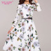 S.FLAVOR 2019 Women Casual Dress Wrist Sleeve Spring Summer Print Party Vestidos Ladies Elegant Vintage A Line Dresses No Belt