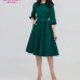 S.FLAVOR 2019 Women Fashion vintage Dress Green O-Neck Elegant A line dress puff sleeve vestidos Party Summer dress no pocket