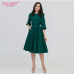 S.FLAVOR 2019 Women Fashion vintage Dress Green O-Neck Elegant A line dress puff sleeve vestidos Party Summer dress no pocket