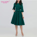 S.FLAVOR 2019 Women Fashion vintage Dress Green O-Neck Elegant A line dress puff sleeve vestidos Party Summer dress no pocket