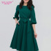 S.FLAVOR 2019 Women Fashion vintage Dress Green O-Neck Elegant A line dress puff sleeve vestidos Party Summer dress no pocket