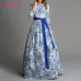 S.FLAVOR Bohemian printing long dress O-neck 3/4 sleeve big hem women spring summer dress elegant casual vestidos de