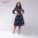 S.FLAVOR Brand Elegant Women A-line Dress 2018 New Style Flower printing Draped Middle Dress Women Casual autumn Summer Vestidos