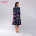 S.FLAVOR Brand Elegant Women A-line Dress 2018 New Style Flower printing Draped Middle Dress Women Casual autumn Summer Vestidos